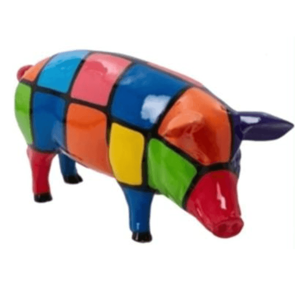 Resine Sculpture Cochon 100cm Multicolore ESMERALDA - S&C