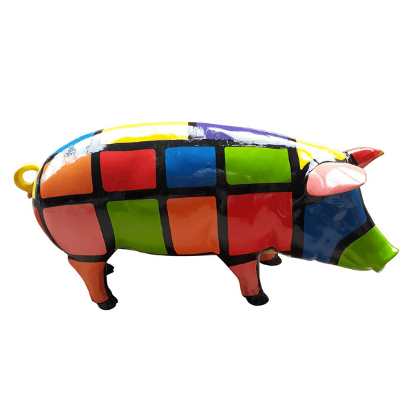 Resine Sculpture Cochon 100cm Multicolore ESMERALDA - S&C