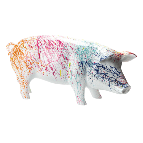 Resine Sculpture Cochon 100cm Graffiti Blanc AELION - S&C