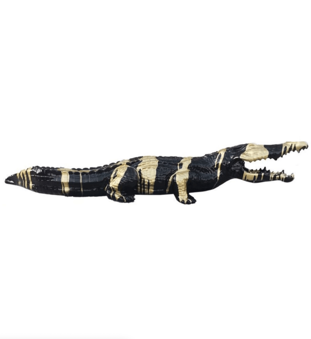 Resine Sculpture Crocodile 130CM Coulure Dorée Noir BISAL - S&C
