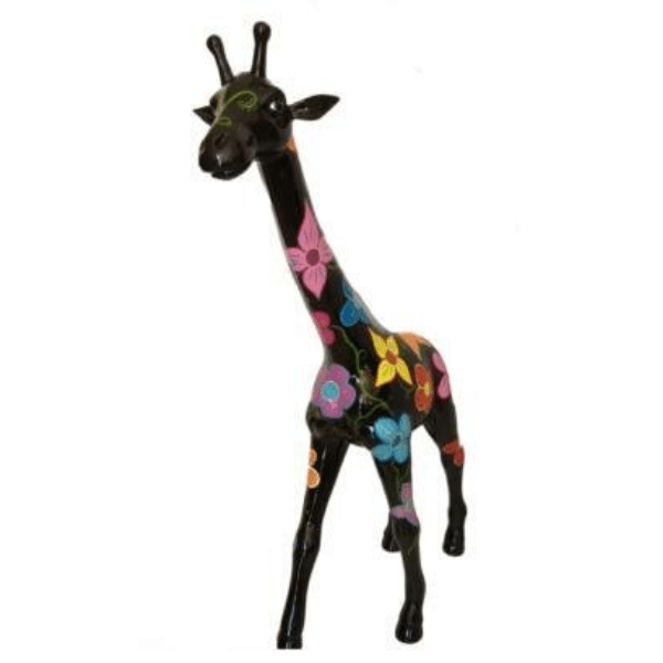 Resine Sculpture Girafe 150cm Noir Fleurs ELDY - S&C