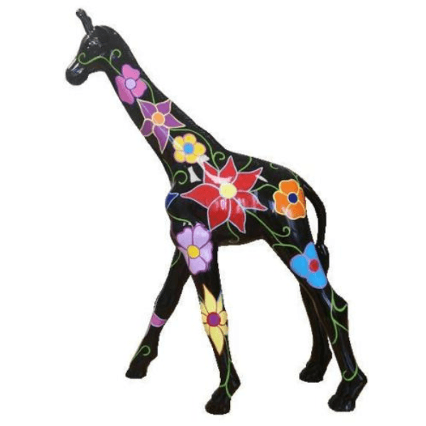 Resine Sculpture Girafe 150cm Noir Fleurs ELDY - S&C