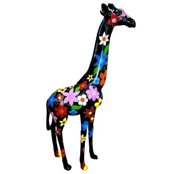 Resine Sculpture Girafe 210CM Noir Fleurs THALIS - S&C