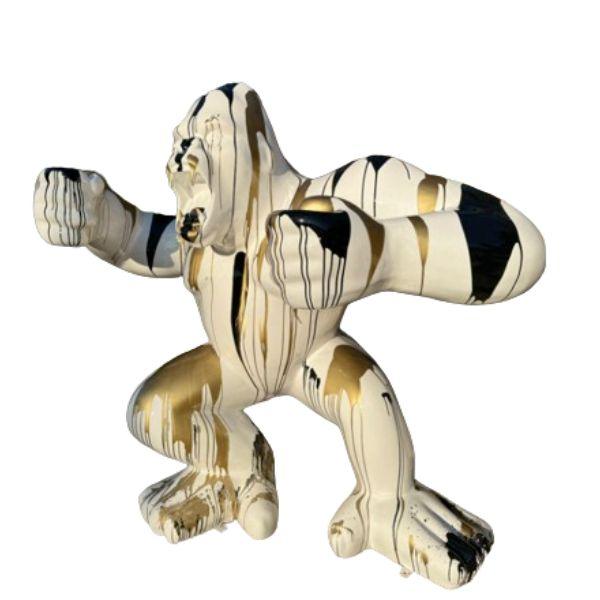 Resine Sculpture Gorille 120CM Coulure Blanc Dorée QUENZEL - S&C