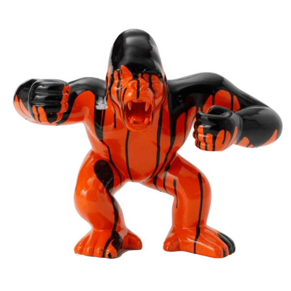 Resine Sculpture Gorille 45cm Coulure Orange FENRIR - S&C