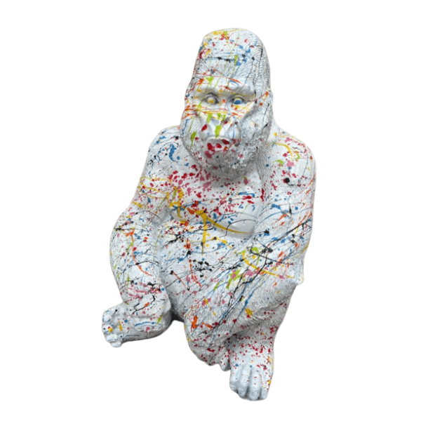 Resine Sculpture Gorille 75cm Graffiti Blanc AELIANE - S&C