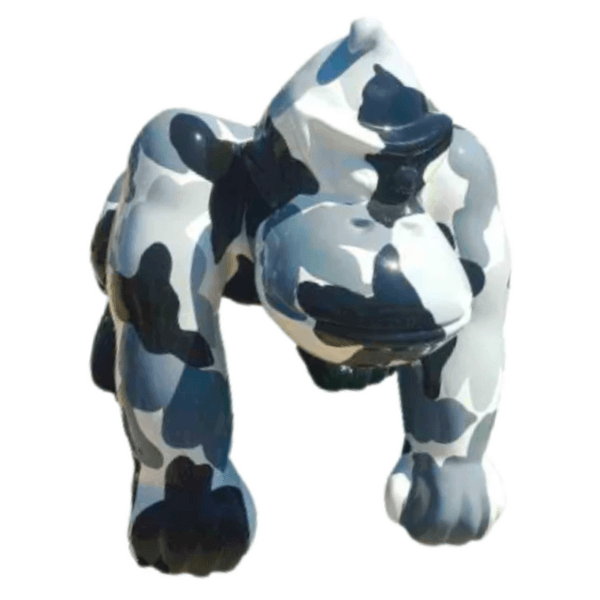 Resine Sculpture Gorille 40cm Militaire Noir Blanc RIAN - S&C