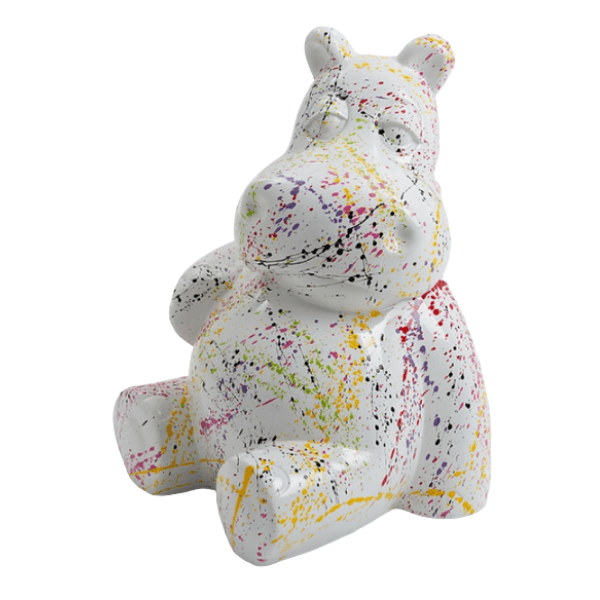 Resine Sculpture Hippopotame 100cm Graffiti Blanc AURIS - S&C