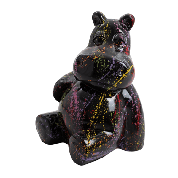 Resine Sculpture Hippopotame 15cm Graffiti Noir SULVEN - S&C