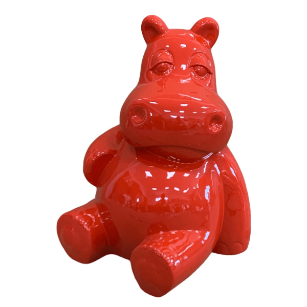 Resine Sculpture Hippopotame 15CM Rouge LORIS - S&C
