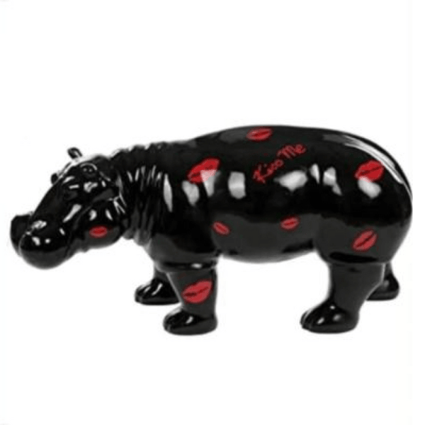 Resine Sculpture Hippopotame 180cm Noir Et Or LYSANDRE - S&C