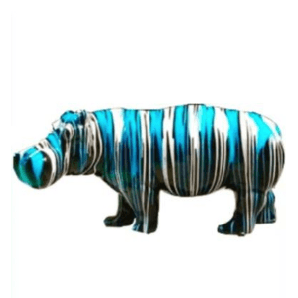 Resine Sculpture Hippopotame 180CM Coulure Bleu GILDO - S&C