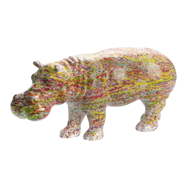 Resine Sculpture Hippopotame 180cm Graffiti Blanc GLAZOR - S&C