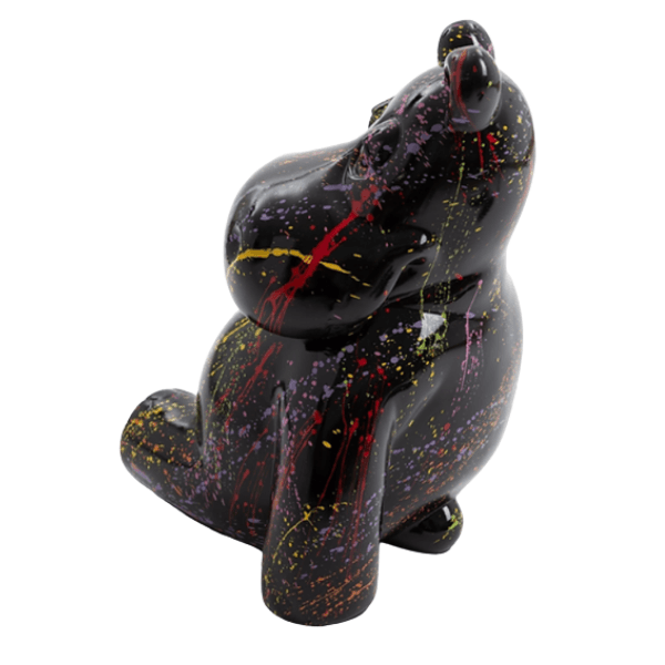 Resine Sculpture Hippopotame 50cm Graffiti Noir KALIANE - S&C