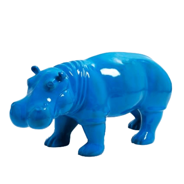 Resine Sculpture Hippopotame 95CM Bleu JOUVET - S&C