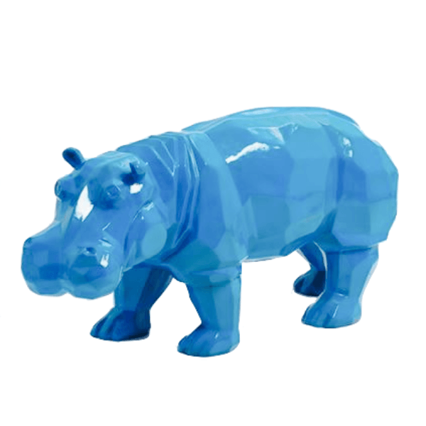 Resine Sculpture Hippopotame 95CM Bleu Ciel LORENZO - S&C