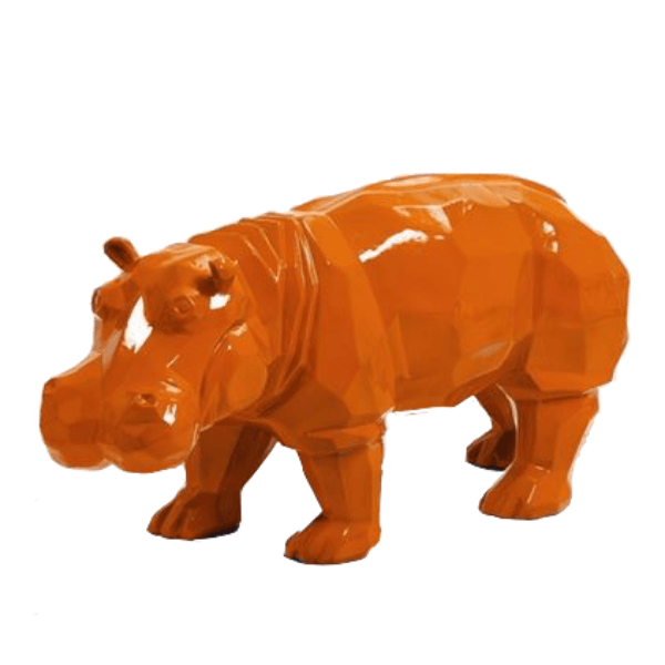 Resine Sculpture Hippopotame 95CM Orange LORAN - S&C