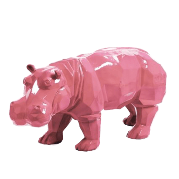Resine Sculpture Hippopotame 95CM Rose Clair MAELIS - S&C
