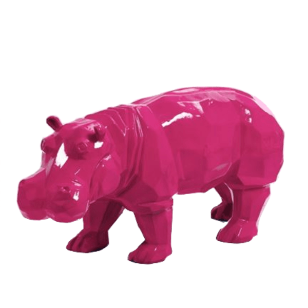 Resine Sculpture Hippopotame 95CM Rose Fushia ELIANNE - S&C