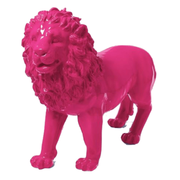 Resine Sculpture Lion 100CM Rose Fuchsia FENDEZ - S&C