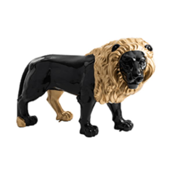 Resine Sculpture Lion 190cm Mix Noir Doré ALVINE - S&C