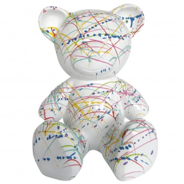 Resine Sculpture Ours 35CM Graffiti Blanc GILDAS - S&C