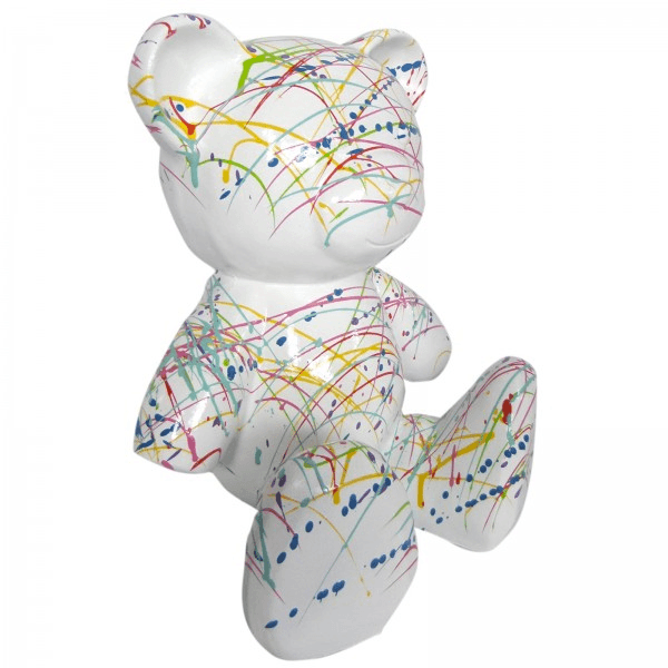 Resine Sculpture Ours 35CM Graffiti Blanc GILDAS - S&C