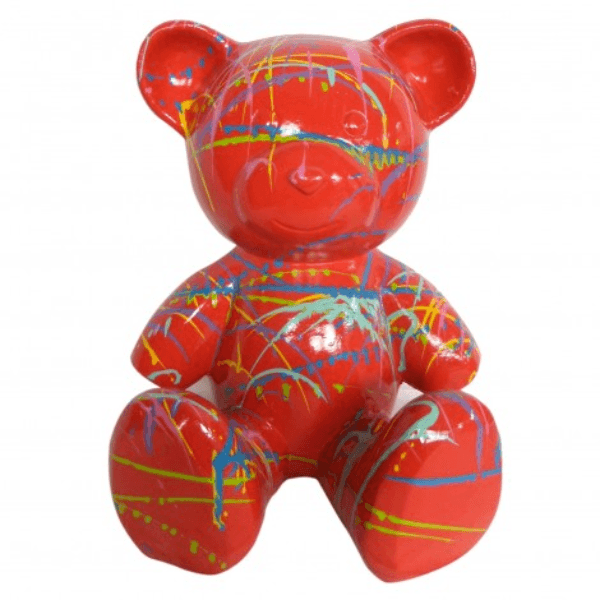 Resine Sculpture Ours 35cm Graffiti Rouge LUCHE - S&C