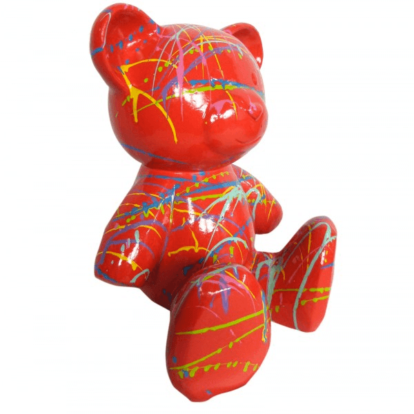 Resine Sculpture Ours 35cm Graffiti Rouge LUCHE - S&C