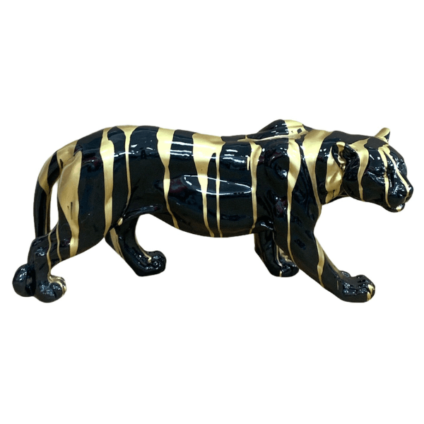 Resine Sculpture Panthère 80CM Coulure Dorée Noir ZOLEN - S&C