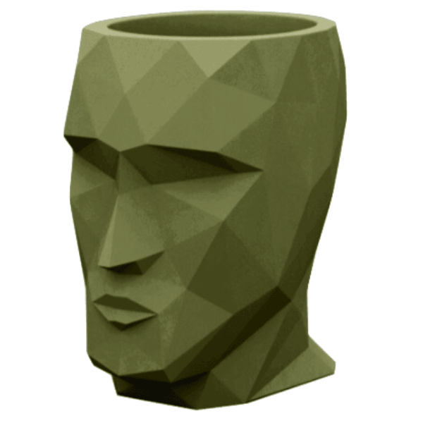 Resine Sculpture Tête de Pot de Fleurs 90CM Vert Kaki AELIUS - S&C