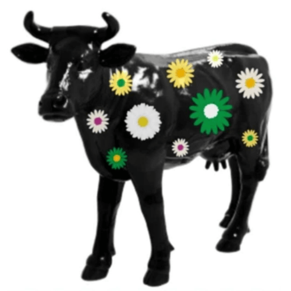 Resine Sculpture Vache 140CM Noir Fleuri MALINKA - S&C
