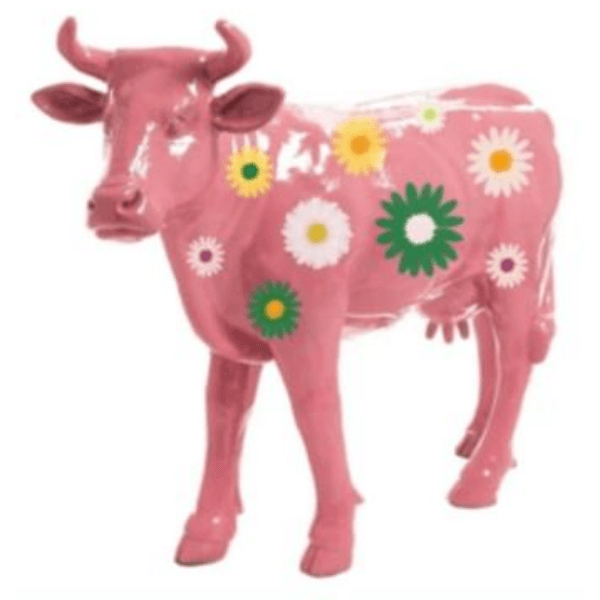 Resine Sculpture Vache 140CM Rose Fleuri PELINE - S&C