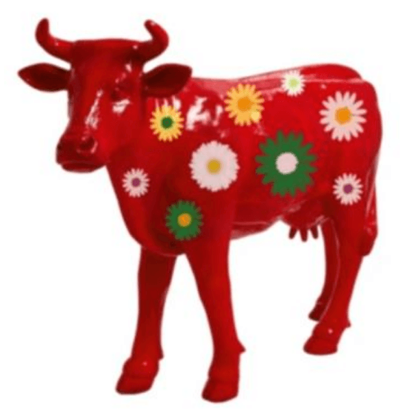 Resine Sculpture Vache 140CM Rouge Fleuri NOLAN - S&C