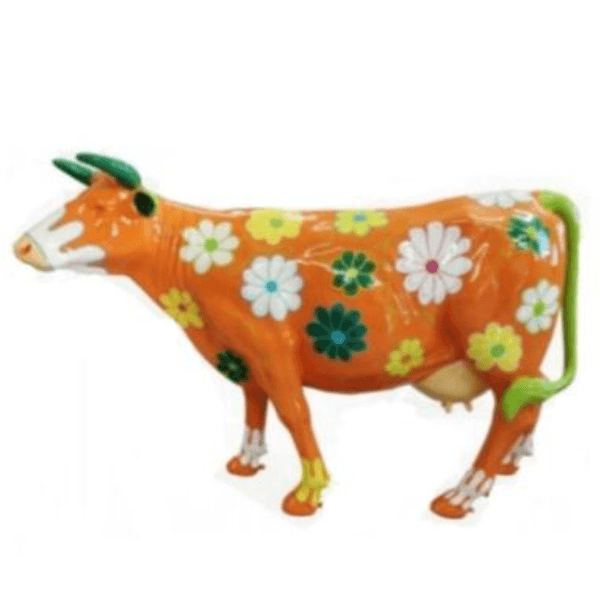Resine Sculpture Vache 225CM Orange Fleuri JORGEN - S&C